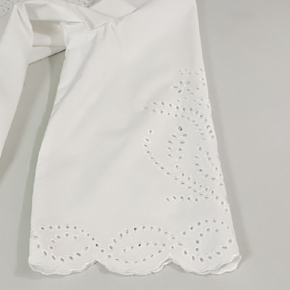 Liz Claiborne Eyelet Detailed Blouse Crisp Cool Top Cotton Blend Bell Sleeves - Picture 5 of 12